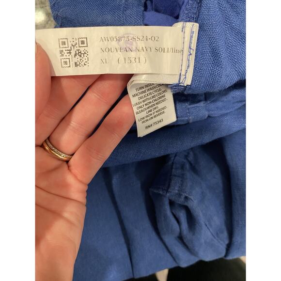 Tahari Essentials 100% Linen Wide Leg Pants Womens Size XL Loose Blue Cropped - Picture 7 of 13